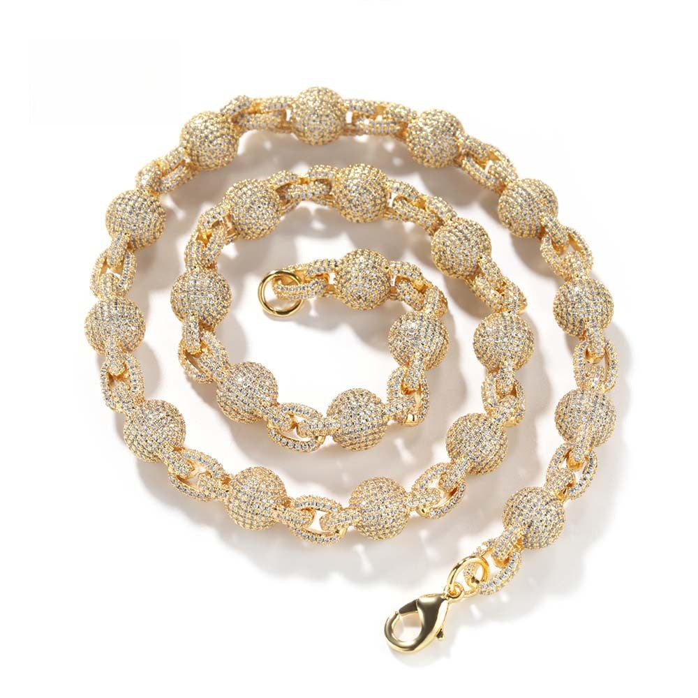 Unisex Iced Out Round Cuban Link Chain Necklace Bracelet Set, 10mm Cubic Zirconia Gold Silver Rose Gold Jewelry