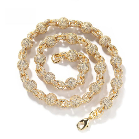 Unisex Iced Out Round Cuban Link Chain Necklace Bracelet Set, 10mm Cubic Zirconia Gold Silver Rose Gold Jewelry