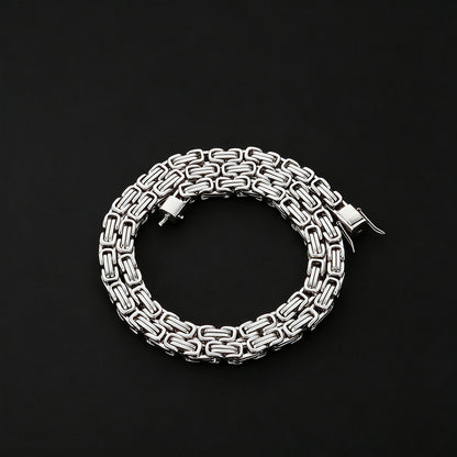 6 mm Polished Byzantine Link Hip Hop Necklace with Stainless steel Base - CHA485