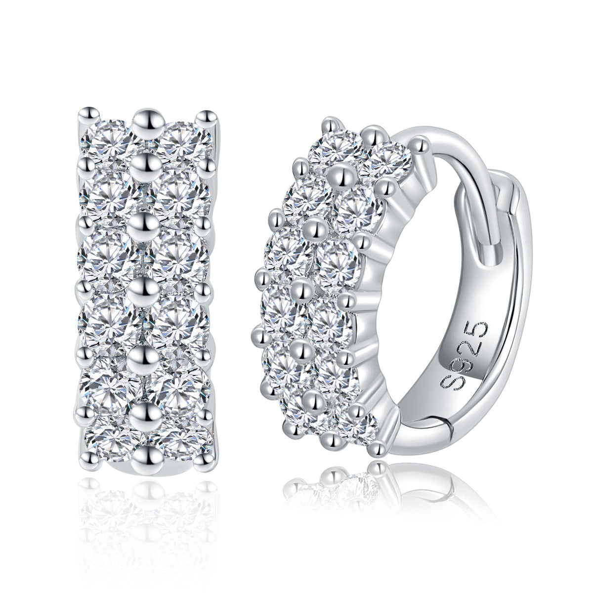 Double Row Clear Stone Hoop Earrings, 925 Marked Huggie Hoops product image