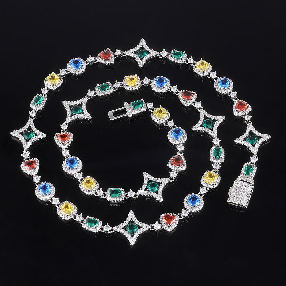 Multicolor Mixed-Shape CZ Link Hip Hop Necklace with Copper Base - CHA285 product image