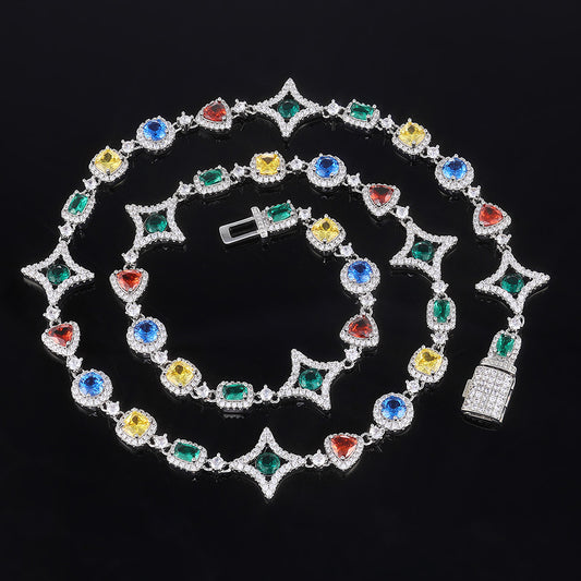 Multicolor Mixed-Shape CZ Link Hip Hop Necklace with Copper Base - CHA285 product image