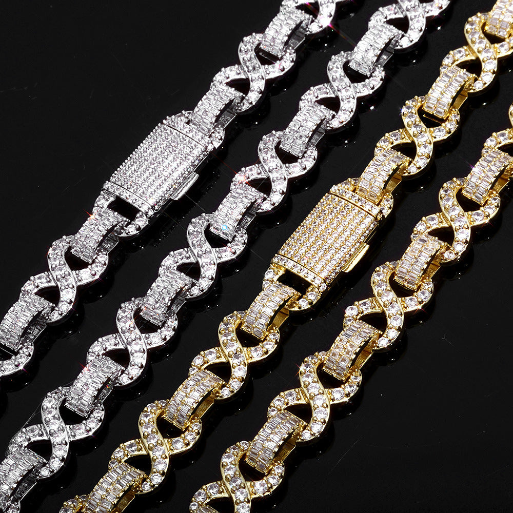 10 mm Baguette CZ Figure-Eight Link Hip Hop Necklace or Bracelet with Copper Base - CHA428 product image