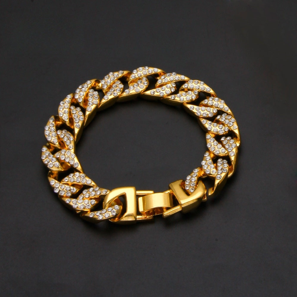 Men’s Gold Plated Iced Cuban Link Bracelet with Cubic Zirconia Statement Chain product image