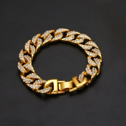 Men’s Gold Plated Iced Cuban Link Bracelet with Cubic Zirconia Statement Chain