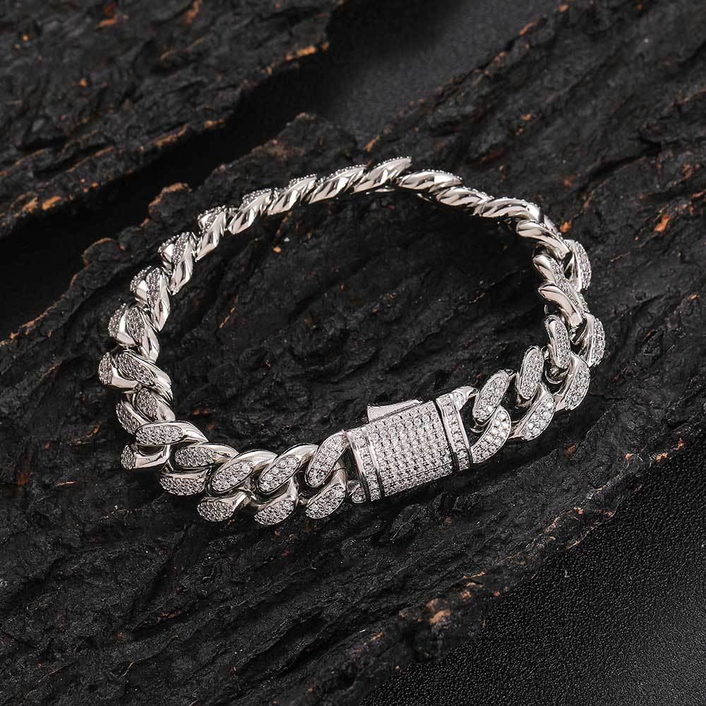 12 mm Iced Cuban Hip Hop Bracelet with Cubic Zirconia on a Copper Base - CHA130 product image