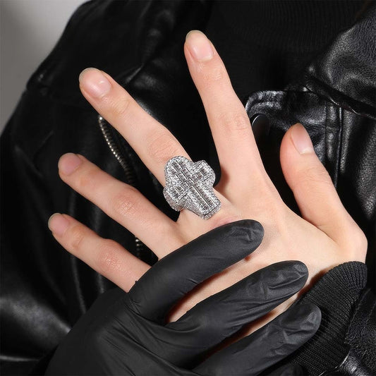 Men’s Cross Statement Ring with Cubic Zirconia - Gold Plated or Silver Plated Hip Hop Fashion Ring