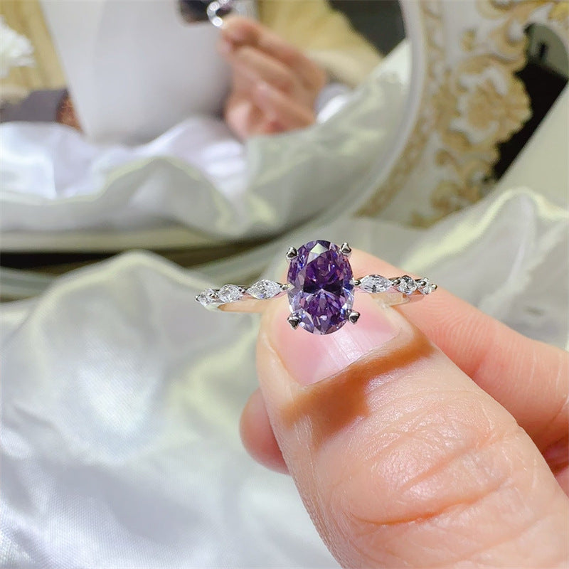 Purple Oval Moissanite Ring for Women, Oval Engagement Ring with Accent Stones, 1 Carat or 2 Carat product image