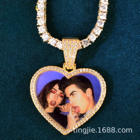 Heart Photo Pendant Necklace for Unisex Hip Hop Gift
