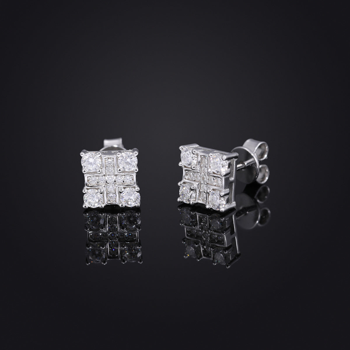 Moissanite Geometric Square Stud Earrings, Iced Out Hip Hop Ear Studs, Unisex Unbranded product image