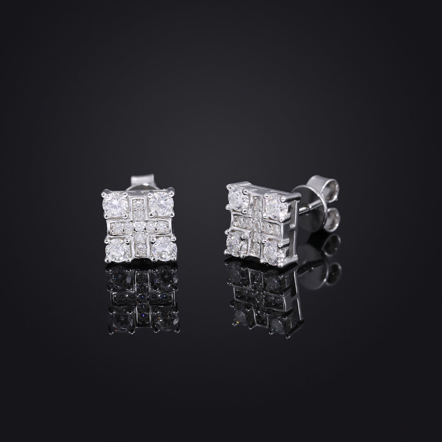 Moissanite Geometric Square Stud Earrings, Iced Out Hip Hop Ear Studs, Unisex Unbranded product image