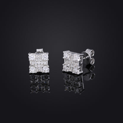 Moissanite Geometric Square Stud Earrings, Iced Out Hip Hop Ear Studs, Unisex Unbranded