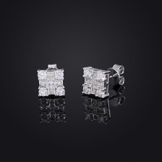 Moissanite Geometric Square Stud Earrings, Iced Out Hip Hop Ear Studs, Unisex Unbranded product image