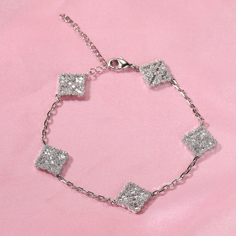 Unisex Square Crystal Chain Bracelet in Silver, Gold & Rose Gold product image