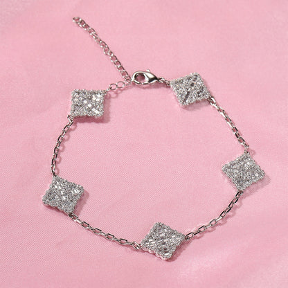 Unisex Square Crystal Chain Bracelet in Silver, Gold & Rose Gold
