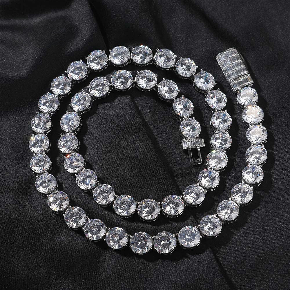 Unisex Round Cubic Zirconia Chain Necklace – Hip Hop Statement Pendant Necklace in Gold, Silver & Rose Gold