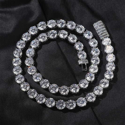 Unisex Round Cubic Zirconia Chain Necklace – Hip Hop Statement Pendant Necklace in Gold, Silver & Rose Gold