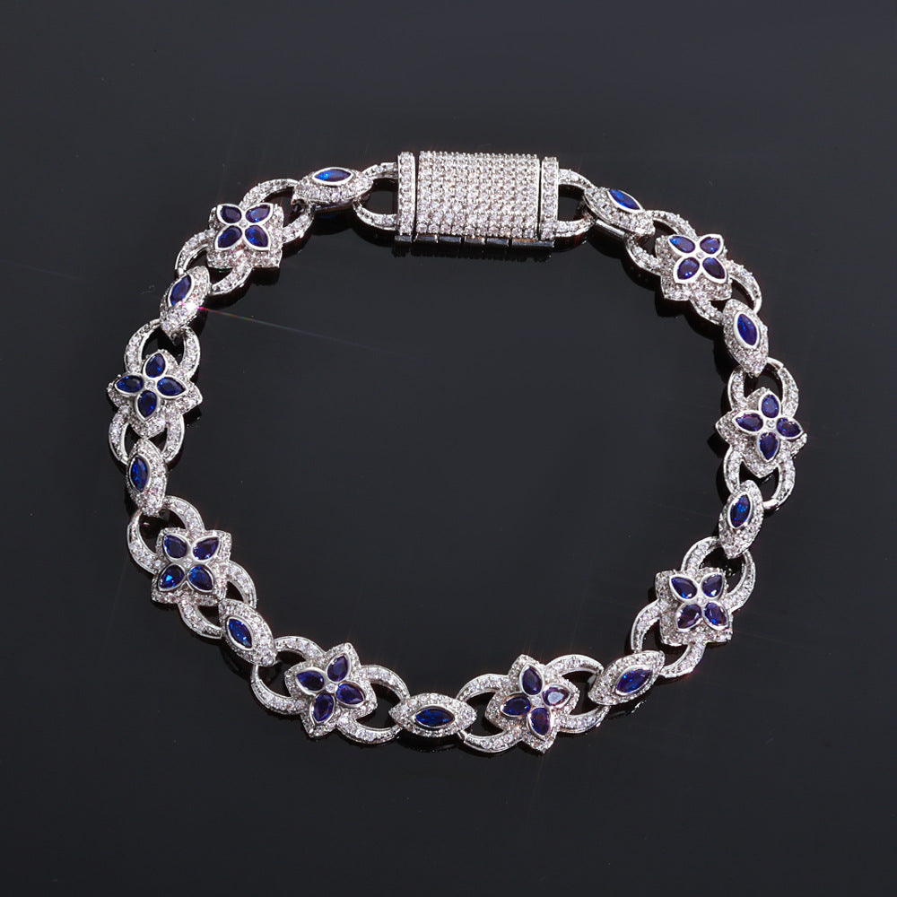 Clover and Marquise CZ Link Hip Hop Bracelet with Copper Base - CHA381 product image