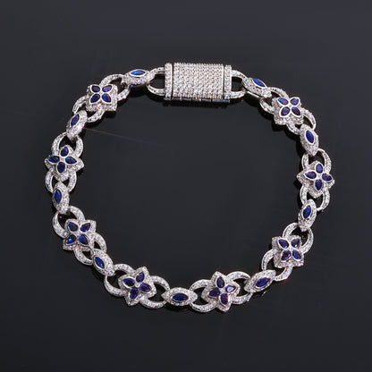 Clover and Marquise CZ Link Hip Hop Bracelet with Copper Base - CHA381