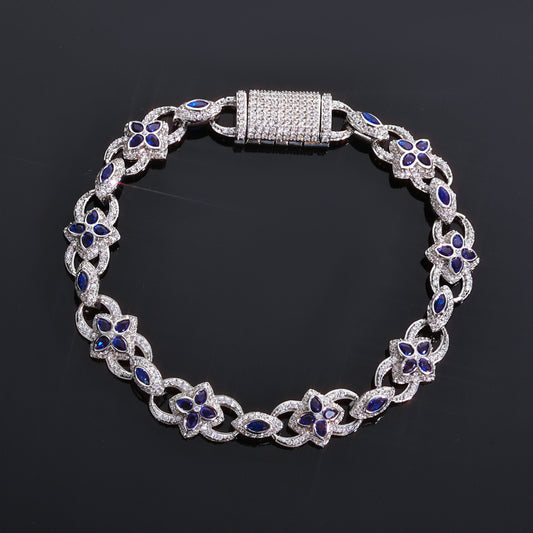 Clover and Marquise CZ Link Hip Hop Bracelet with Copper Base - CHA381 product image