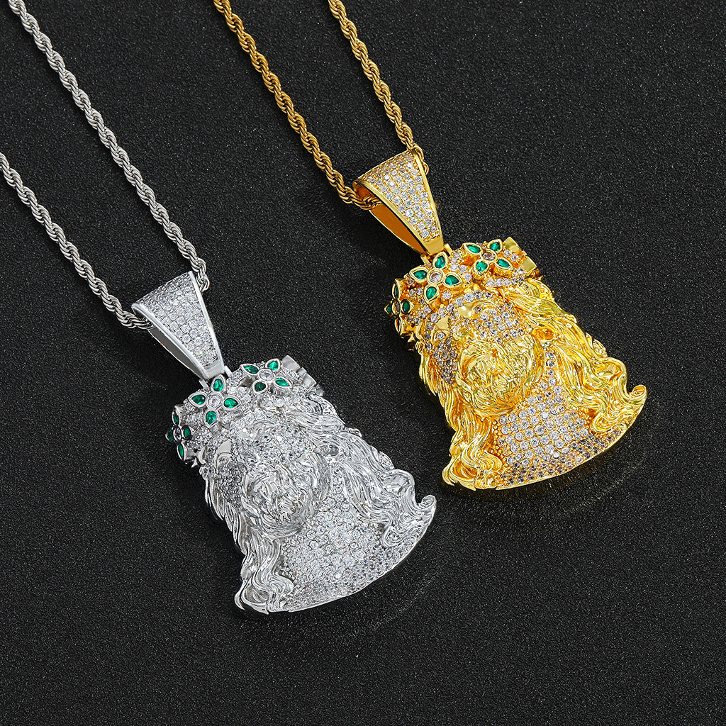 Hip Hop Vintage Four Leaf Clover Cubic Zirconia Pendant Necklace for Men and Women