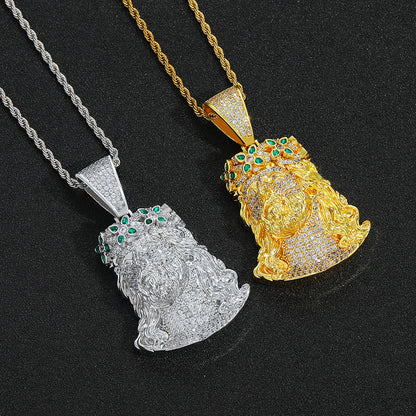 Hip Hop Vintage Four Leaf Clover Cubic Zirconia Pendant Necklace for Men and Women