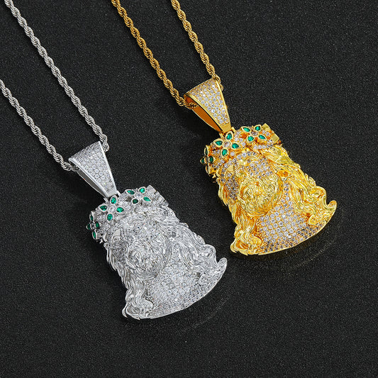 Hip Hop Vintage Four Leaf Clover Cubic Zirconia Pendant Necklace for Men and Women