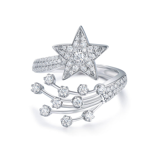 Moissanite Star Open Ring for Women, Silver Comet Celestial Ring product image