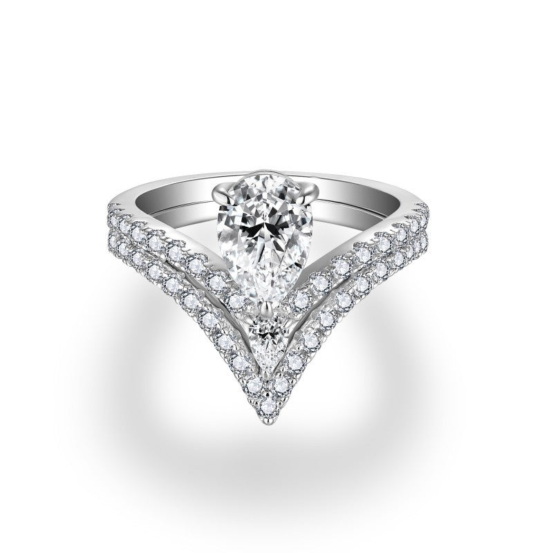 Pear-Shaped Moissanite Engagement Ring, S925 18k White Gold Plated V Pavé Ring for Women product image