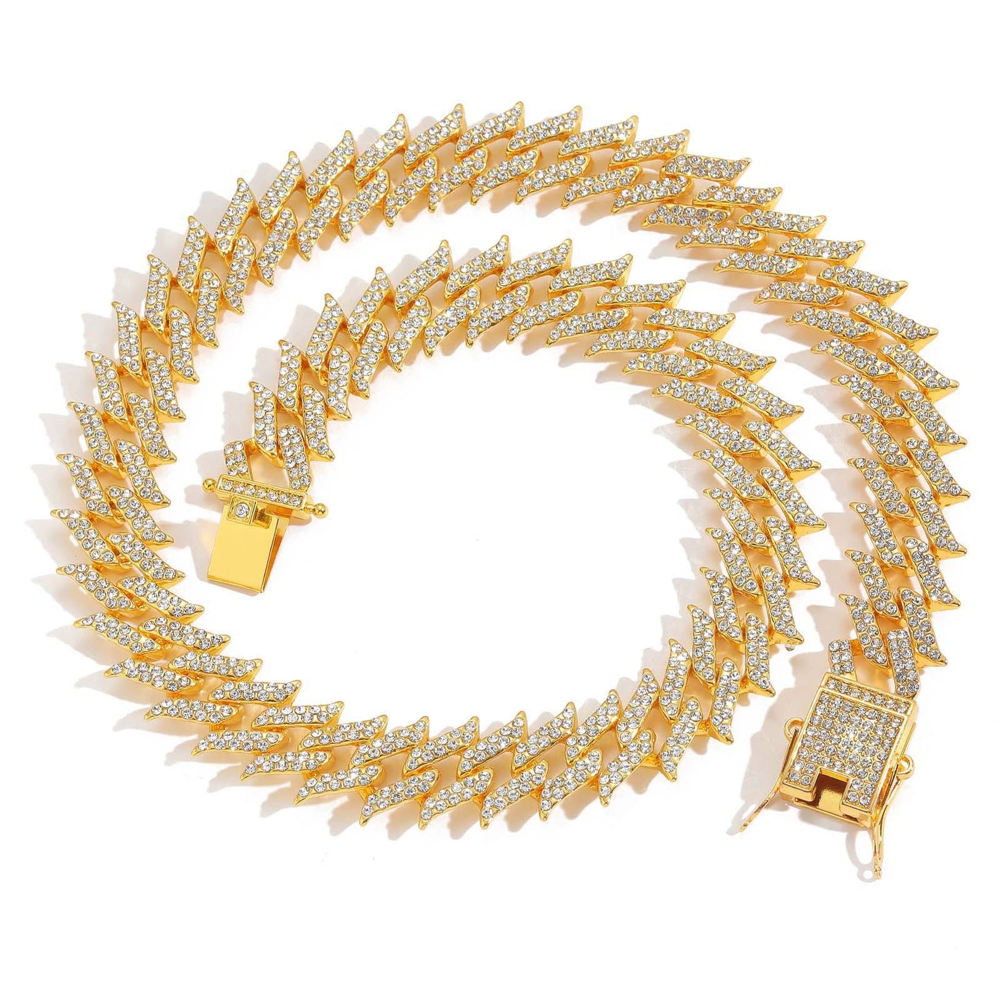 Hip Hop Diamond Shape Cuban Link Thorn Alloy Necklace for Men