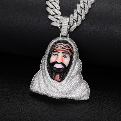 Iced Out Hip Hop Portrait Pendant Necklace in Copper with Moissanite and Zircon Accents