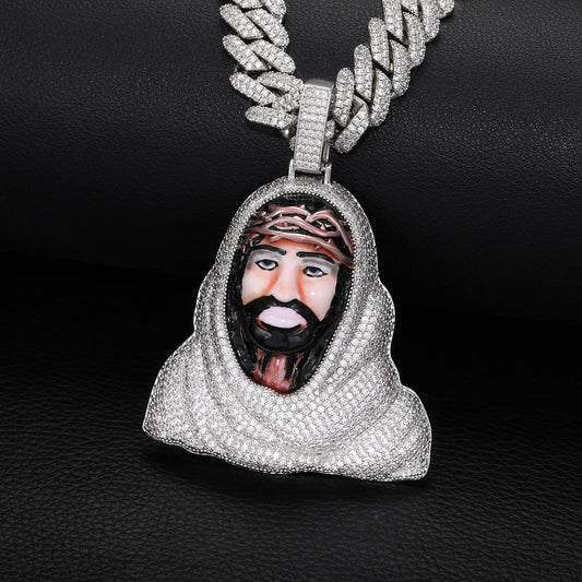 Iced Out Hip Hop Portrait Pendant Necklace in Copper with Moissanite and Zircon Accents product image