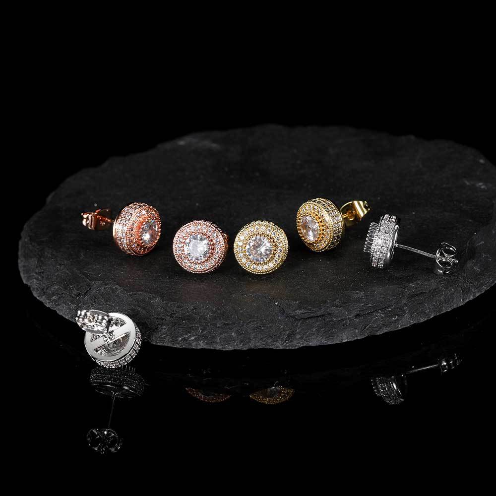 Round Halo CZ Stud Copper Earrings in Selectable Colors and Sizes - EAR001 product image