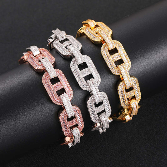 Hip Hop Square Cuban Link Cubic Zirconia Bracelet for Men