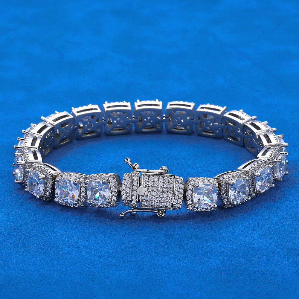 10 mm Square Halo CZ Tennis Hip Hop Bracelet with Copper Base - CHA011 product image