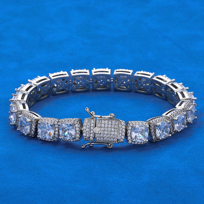 10 mm Square Halo CZ Tennis Hip Hop Bracelet with Copper Base - CHA011
