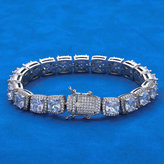 10 mm Square Halo CZ Tennis Hip Hop Bracelet with Copper Base - CHA011 product image