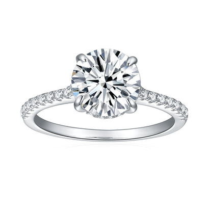 925 Silver Moissanite Engagement Ring, Round Cut 4-Prong Solitaire Ring for Women