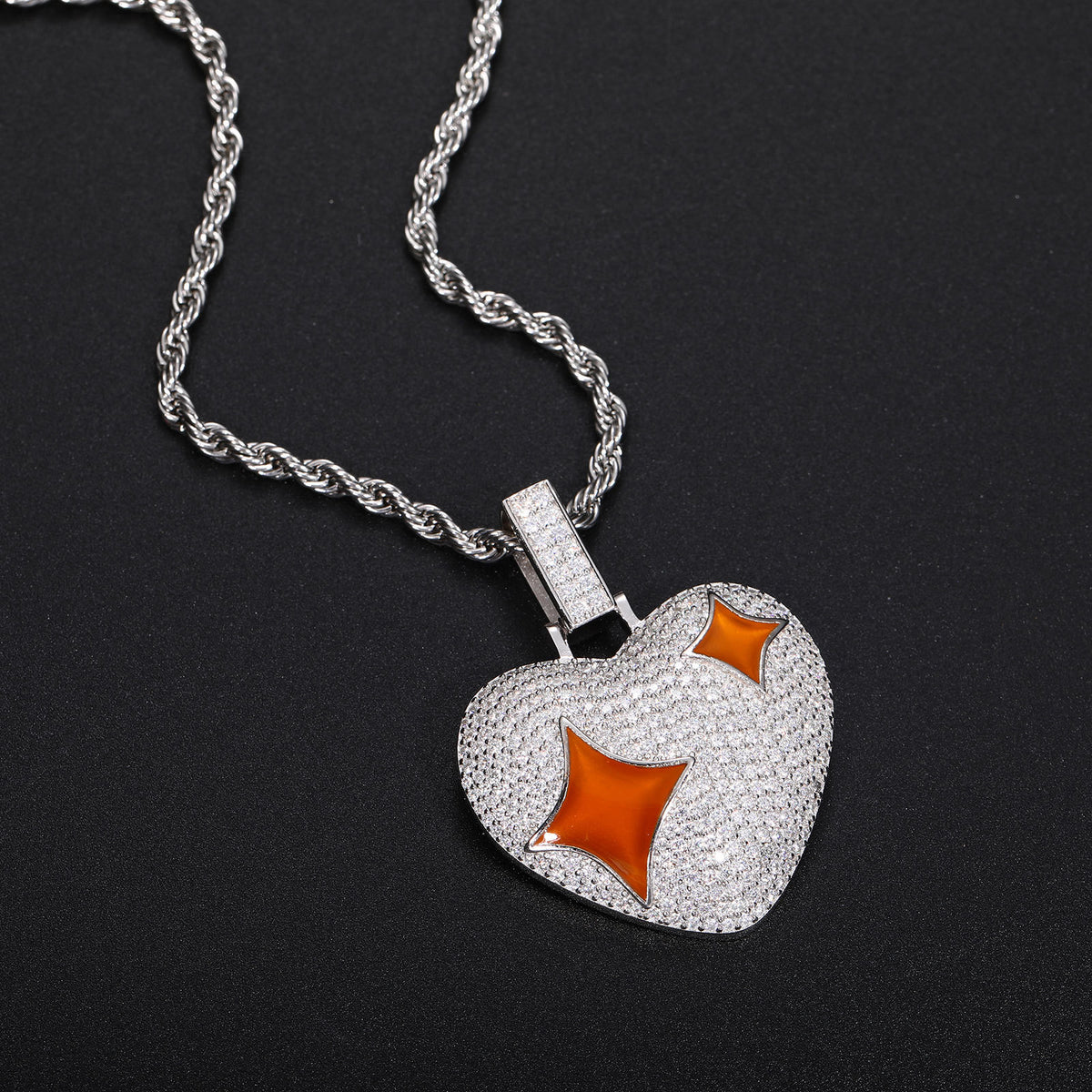 Iced Out Heart Moissanite Pendant Necklace in White Gold Tone product image