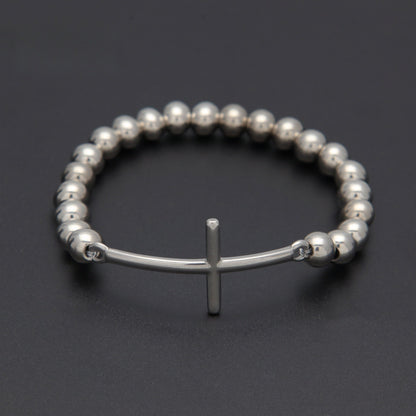 Polished Stainless Steel Cross Beaded Bracelet 8mm – Unisex Trendy Statement Chain Bracelet