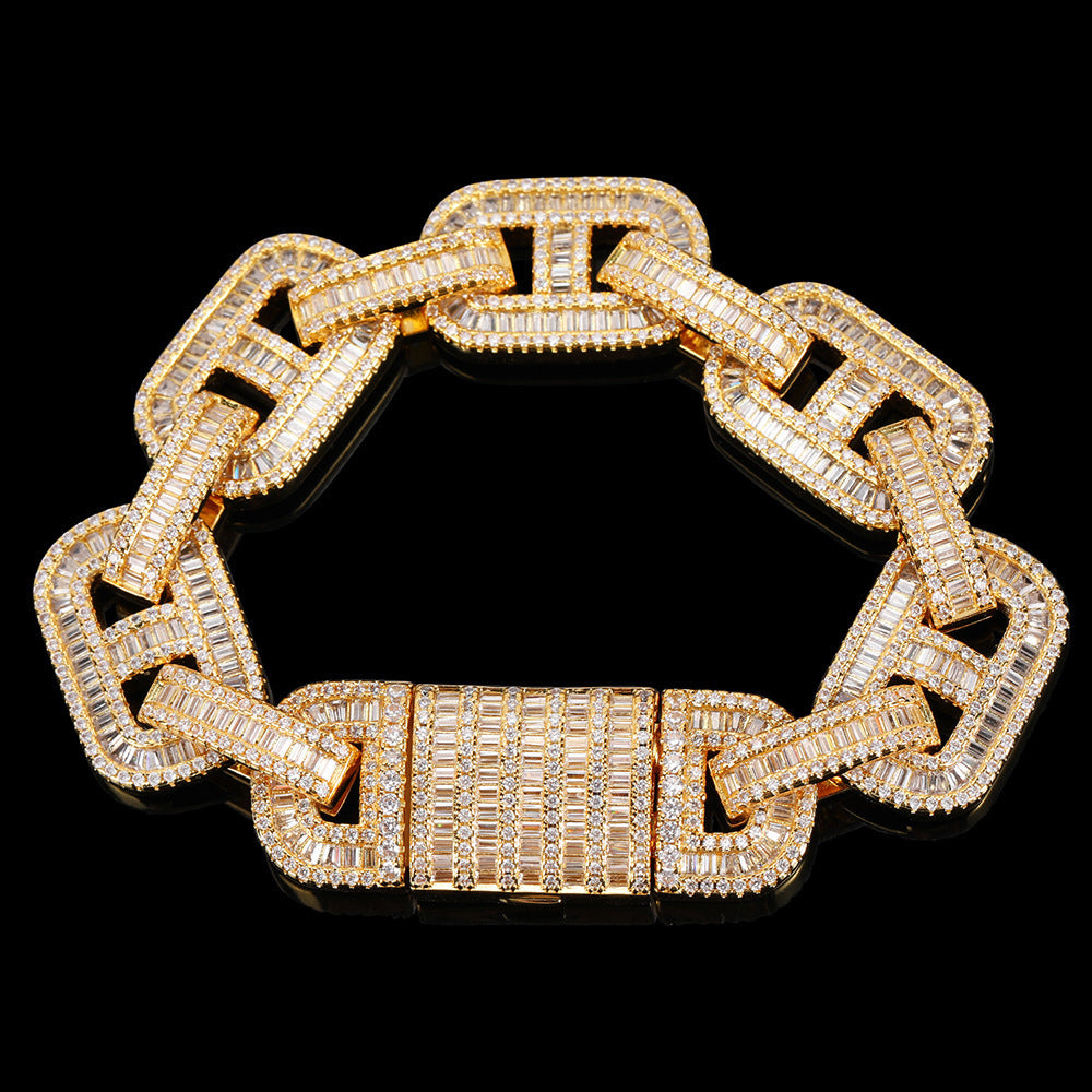 15 mm Baguette CZ Mariner Link Hip Hop Bracelet with Copper Base - CHA039 product image