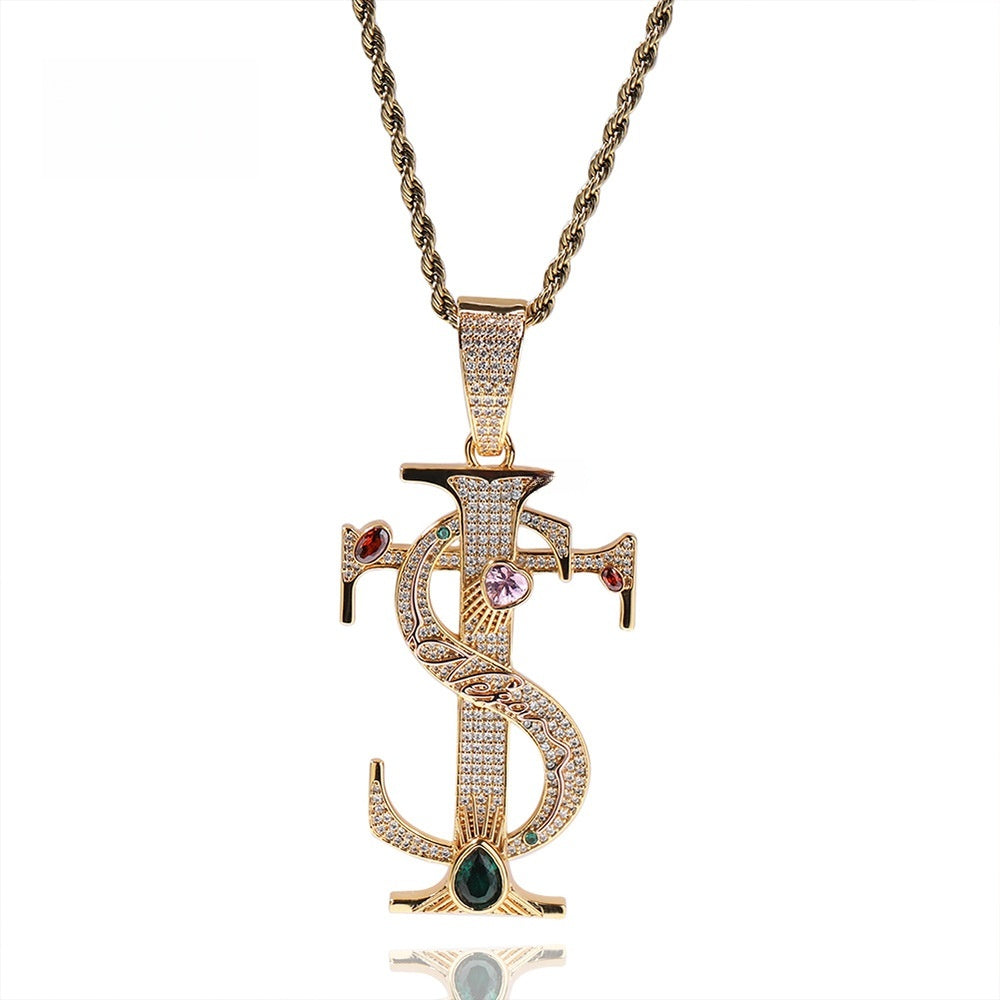 Iced Cross Pendant Necklace with Cubic Zirconia Rope Chain for Women and Men – Hip Hop Statement Jewelry, Gold Plated or Silver Plated, 24 Inch