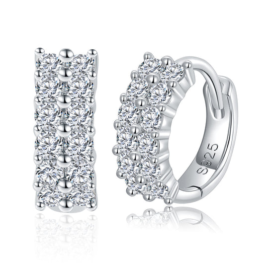 Double Row Clear Stone Hoop Earrings, 925 Marked Huggie Hoops product image