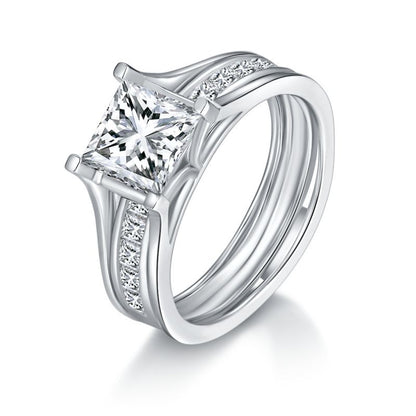 6.5mm Princess Cut Moissanite Ring for Women, S925 Sterling Silver 18K White Gold Plated Stackable Promise Engagement Ring