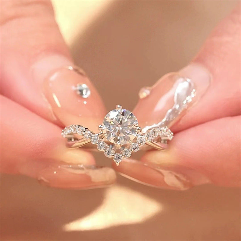 Round Cut Halo Style Ring for Women, Geometric Pavé Look Fashion Ring product image