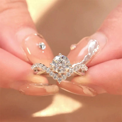 Round Cut Halo Style Ring for Women, Geometric Pavé Look Fashion Ring