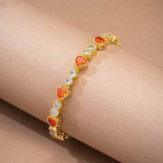 Elegant Heart Crystal Bracelet for Women, Gold Plated Copper Chain Bracelet, Luxury Dainty Gift for Her