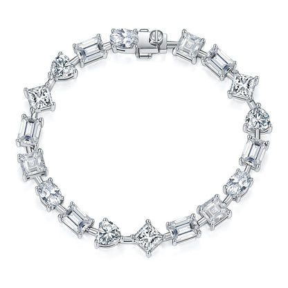 925 Silver Moissanite Tennis Bracelet, Mixed-Cut Link Bracelet