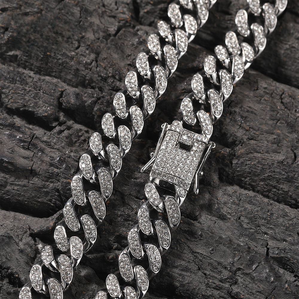 Iced Out Cuban Link Chain Necklace for Women & Men - Gold or Silver Plated Statement Pendant Necklace