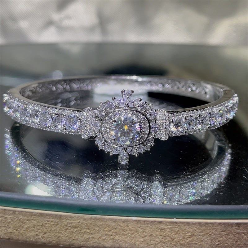 VVS1 Moissanite Tennis Bracelet for Women, Full Pavé Halo Bangle product image
